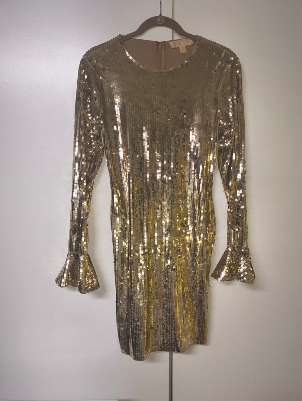MICHAEL Michael Kors Gold Sequin Mini Dress with Flared Cuffs